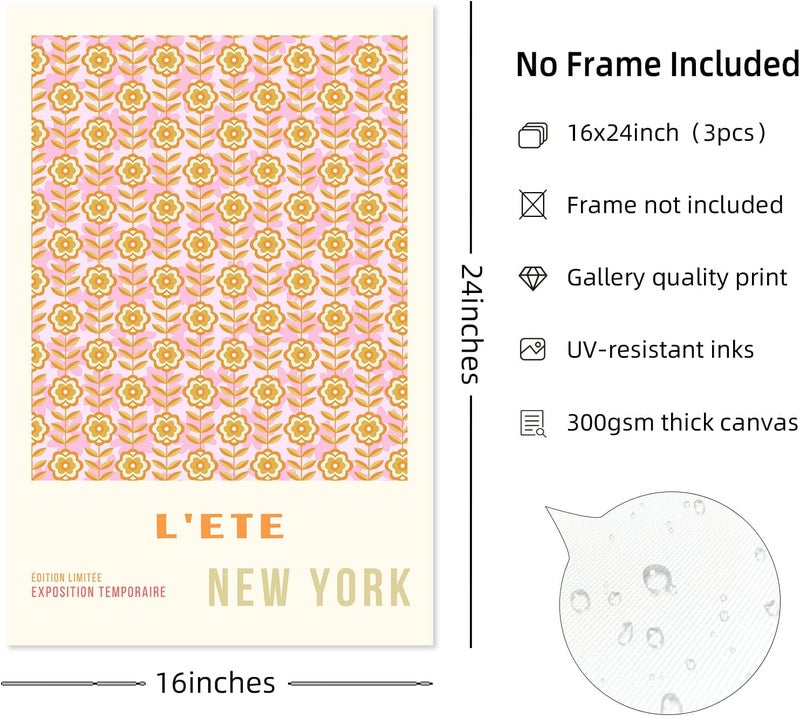 Youillne Set of 3 Pink Flower Market Wall Art Prints - Image 2