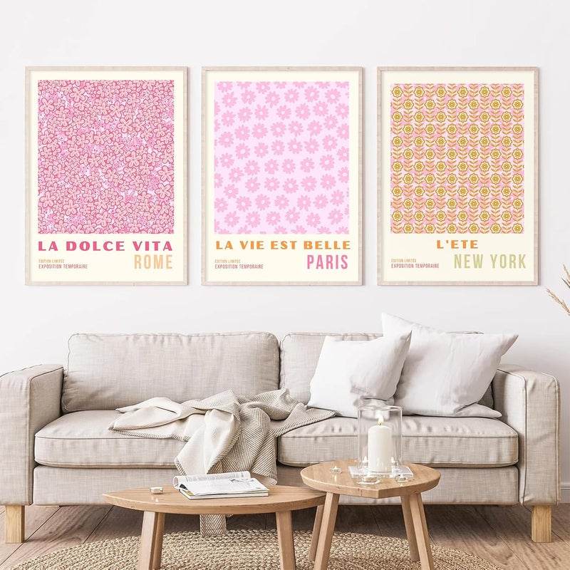 Youillne Set of 3 Pink Flower Market Wall Art Prints - Image 5