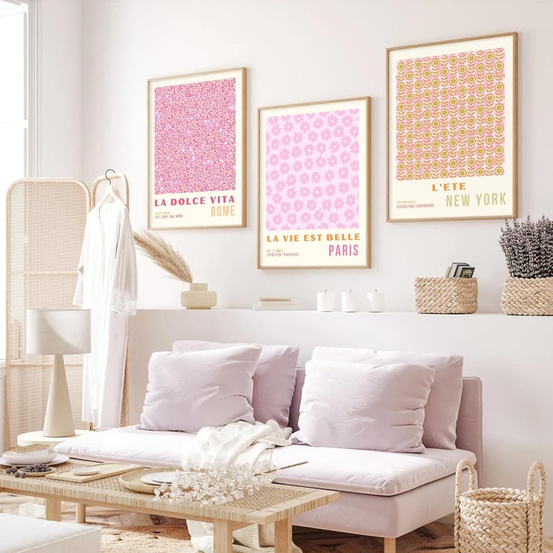 Youillne Set of 3 Pink Flower Market Wall Art Prints - Image 4