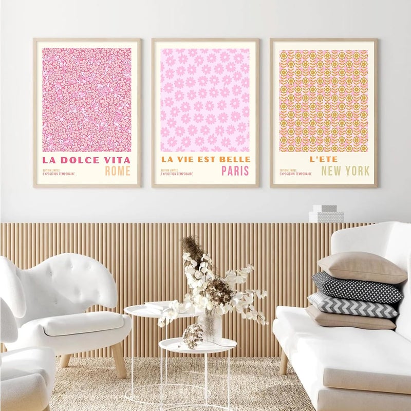 Youillne Set of 3 Pink Flower Market Wall Art Prints - Image 3
