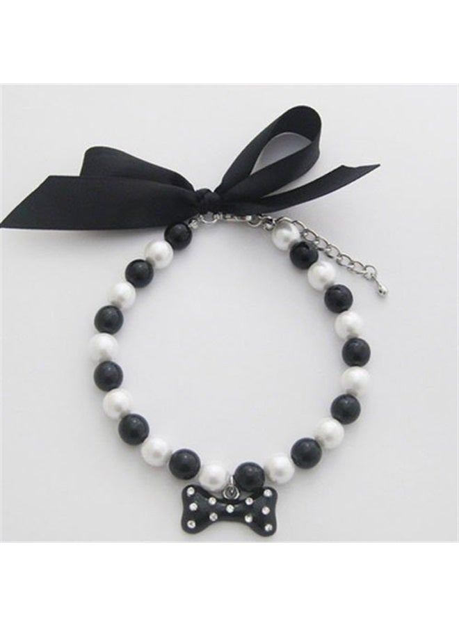 PETFAVORITES Fancy Diamond Dog Necklace Jewelry with Bling Pearls Rhinestones Bone Charm for Pets Cats Small Dogs Girl Teacup Chihuahua Yorkie Clothes Costume Outfits (Black, 10-Inch) 