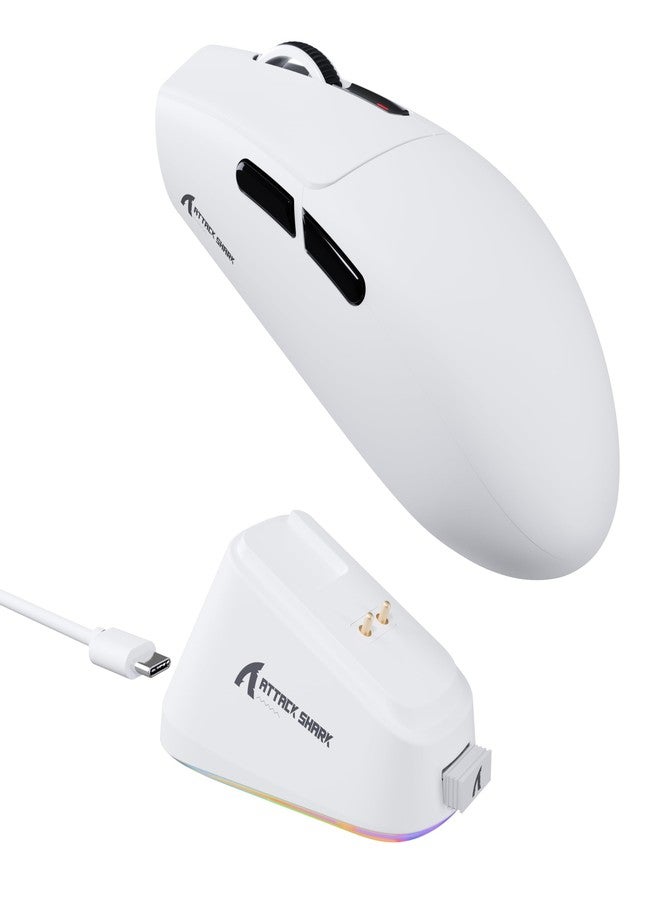 ATTACK SHARK G3 Pro Wireless Gaming Mouse with Magnetic Charging Dock,PixArt PAW3311 Gaming Sensor,BT/2.4G Wireless/Wired Gaming Mouse,25000 DPI,59g Superlight Gamer Mice for PC/Win/PS/Mac(White)