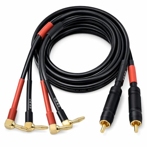 CNCESS Right Angle Banana to RCA Speaker Cable, 12AWG Flexible Silicone Wire, Gold Plated RCA, 3 Feet, 2 Pack - Image 1