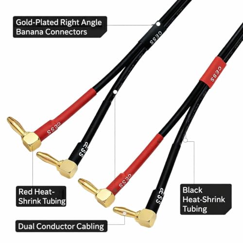 CNCESS Right Angle Banana to RCA Speaker Cable, 12AWG Flexible Silicone Wire, Gold Plated RCA, 3 Feet, 2 Pack - Image 3