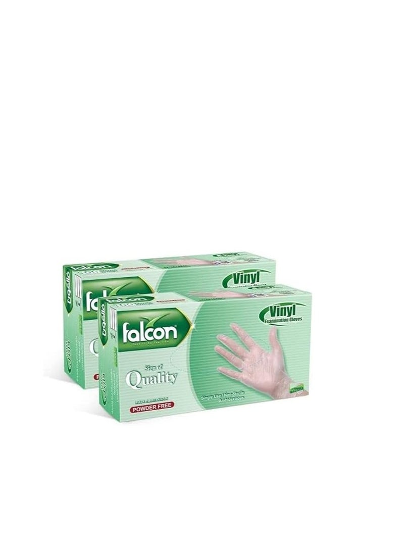Falcon EZUK Vinyl Gloves - Clear Powder Free Medium (2 Packs x 100 Pieces) - Image 1