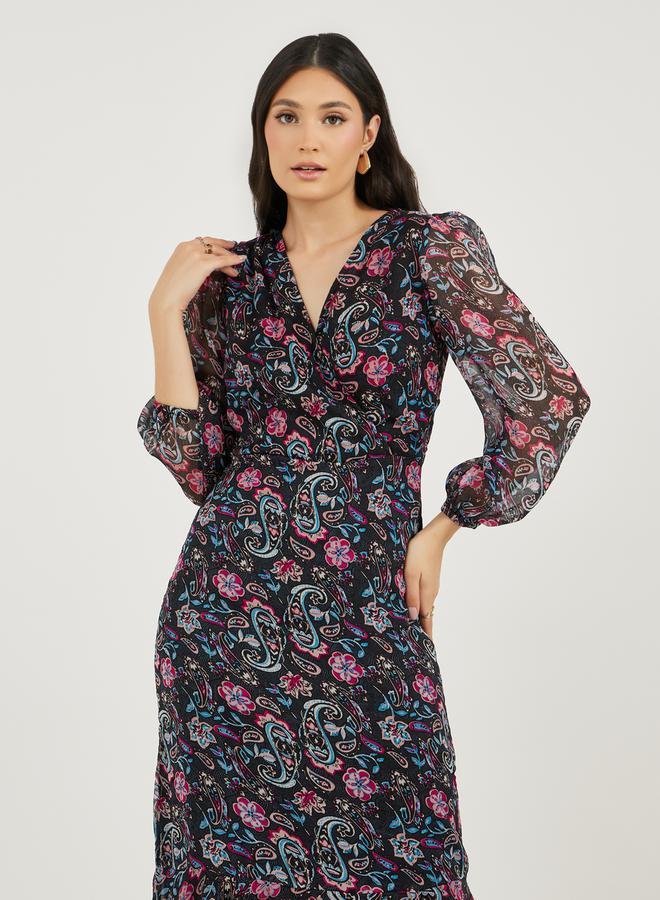 Styli All Over Print Long Sleeves A-Line Maxi Dress - Image 2