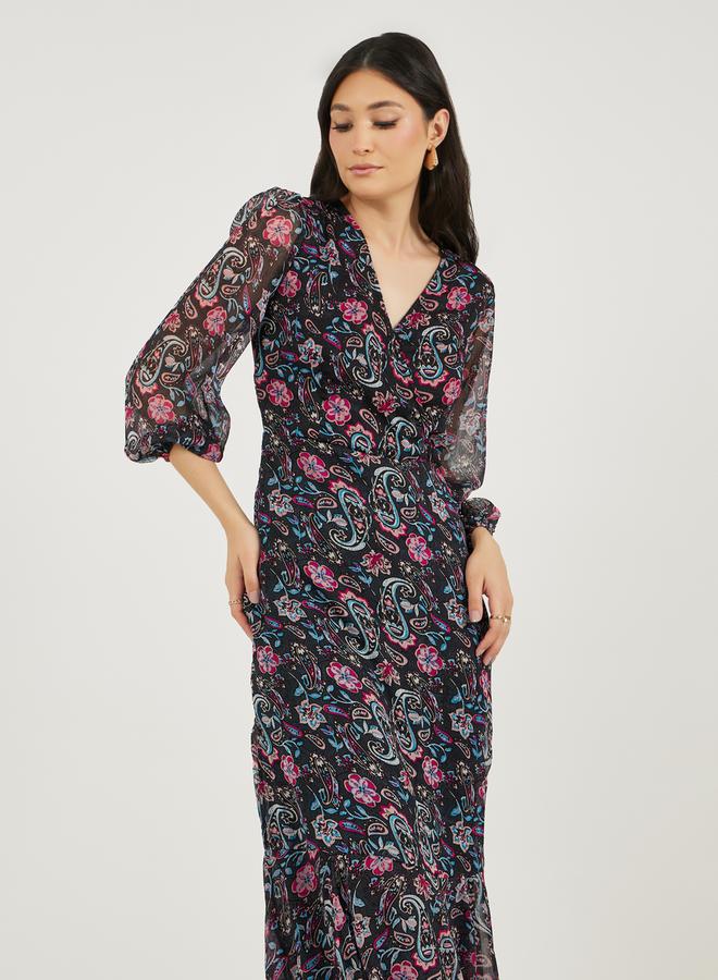 Styli All Over Print Long Sleeves A-Line Maxi Dress - Image 5