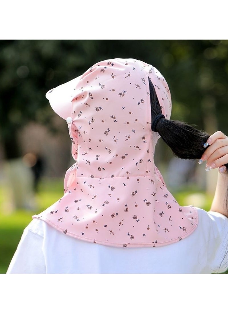 Goolsky 1Pc Classic Floral Printed Sun Hat With Face Mask & Neck Flap Shawl Solid Color Summer Hats Outdoor Cycling Hiking Fishing Hats For Women daily uses (Light Pink)  - Image 2