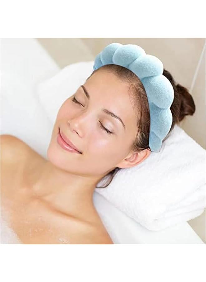RYNX 6PCS Spa Headband for Washing Face and Wrist Bands for Washing Face Set Makeup Headband and Wrist Towels for Washing Face Skincare Headbands Head Bands for Women's Hair，Sponge Puffy - Image 3