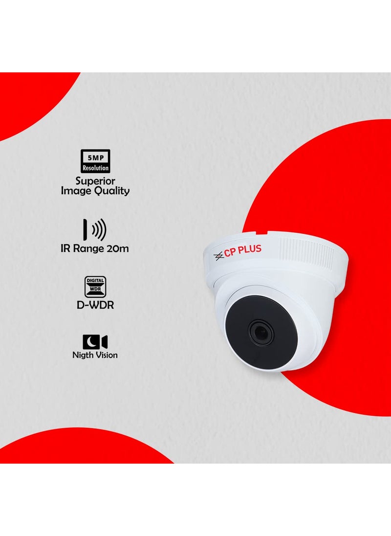 CP PLUS - CP PLUS 5MP IR Dome Security Camera | 3.6 mm Fixed Lens | Max. 25fps at 5MP (16:9 Video Output) | IR Range of 20 Mtrs | Support Built-in Mic -CP-USC-DC51PL2C-V3 - Image 1