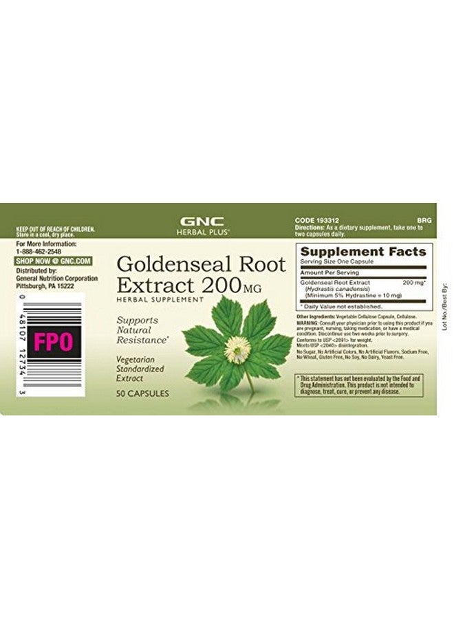 GNC Herbal Plus Goldenseal Root Extract 200mg Supplement, Vegetarian, Supports Natural Resistance, 50 Servings - Image 3