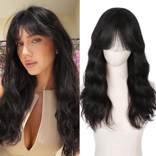 WIGNEE ويغني 100% شعر إنساني أصلي باروكة موجة طبيعية مع غرة شعر برازيلي أسود طبيعي (18 بوصة) - Image 1