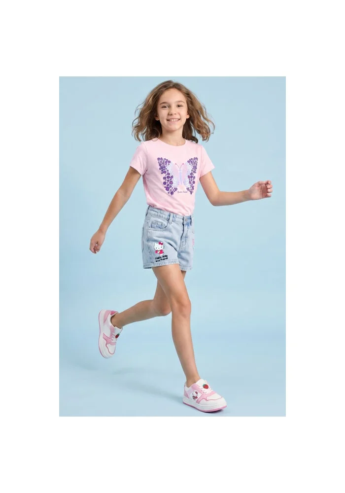 أر أند بي Hello Kitty & Friends Print Denim Shorts with Button Closure