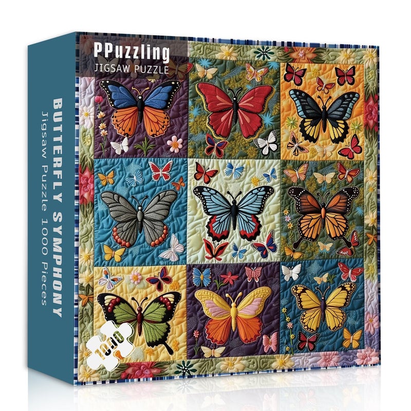 PPuzzling Vintage Butterfly Puzzles for Adults 1000 Pieces Colorful Patchwork Butterflies Jigsaw Puzzles Challenging Flower Puzzles as Wall Art Decor - Image 3