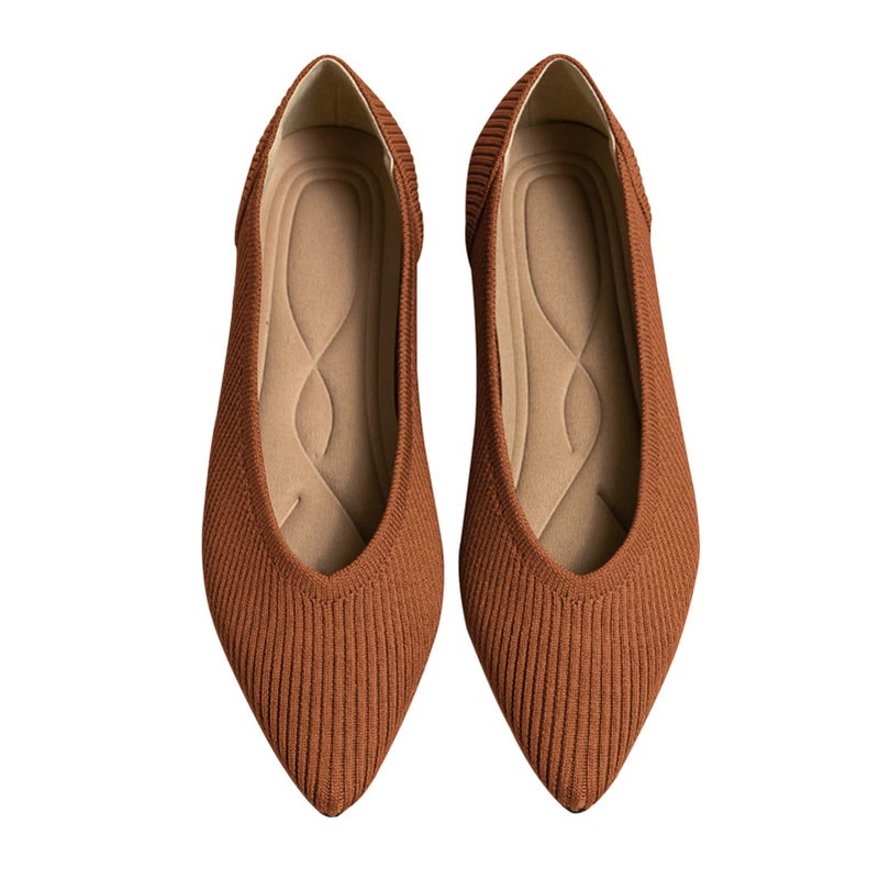 TINGRISE Women's Flats Shoes Pointed Toe Knit Ballet Comfortable Dressy Slip On Flat Brown US10 - Image 1