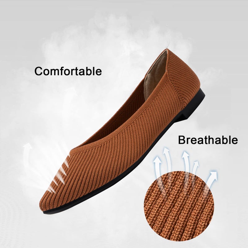 TINGRISE Women's Flats Shoes Pointed Toe Knit Ballet Comfortable Dressy Slip On Flat Brown US10 - Image 5