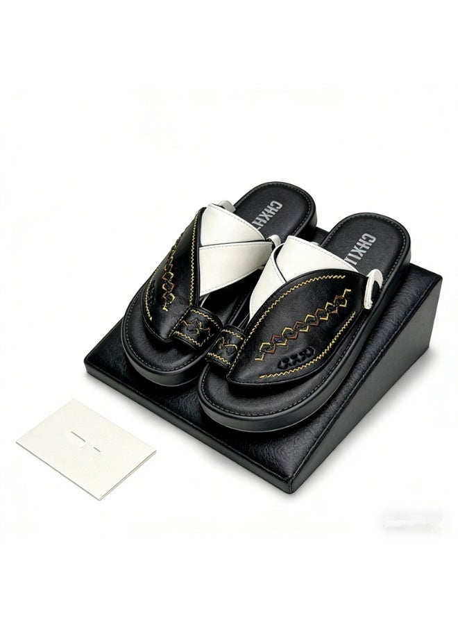 Men Fashion Slip On Slippers Embroidery Splicing Footwear - Image 5