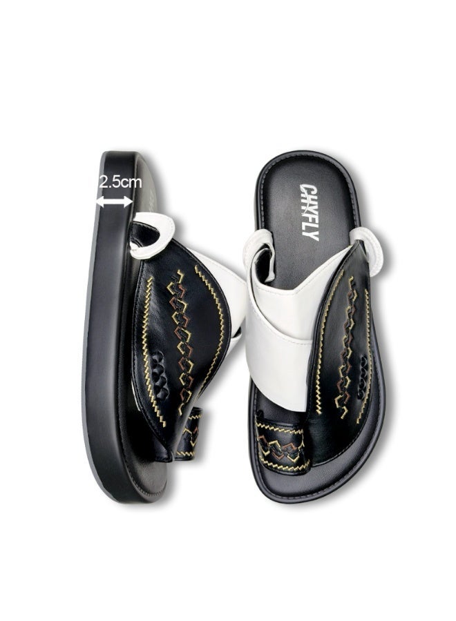 Men Fashion Slip On Slippers Embroidery Splicing Footwear - Image 2