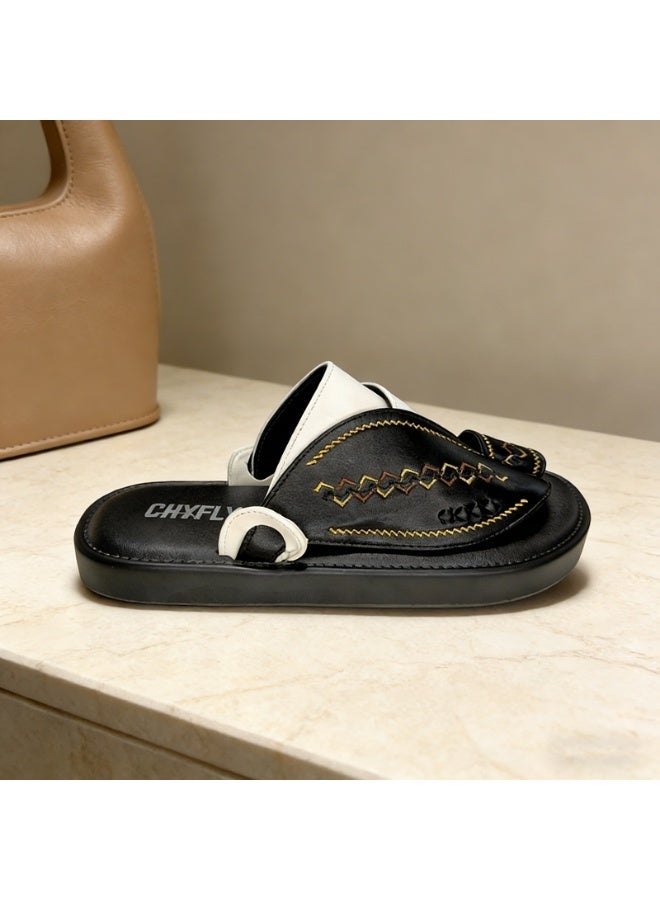 Men Fashion Slip On Slippers Embroidery Splicing Footwear - Image 4