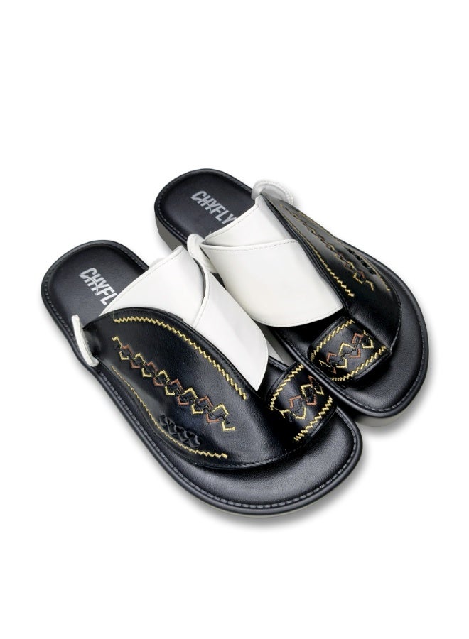 Men Fashion Slip On Slippers Embroidery Splicing Footwear - Image 1