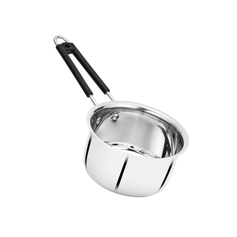 BOWLS  MORE BOWLS MORE Flat Bottom Sauce Pan 16 cm 13 Litres Heavyduty Stainless Steel With HeatResistant Handle Induction Gas Stove Compatible Matt Glossy Finish Silver - Image 1