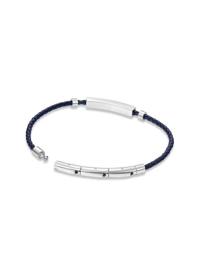 POLICE Contour BraceletBlue Leather with Stainless Steel Rings and Etched  PlaqueMen's Bold Statement Style  - Image 3