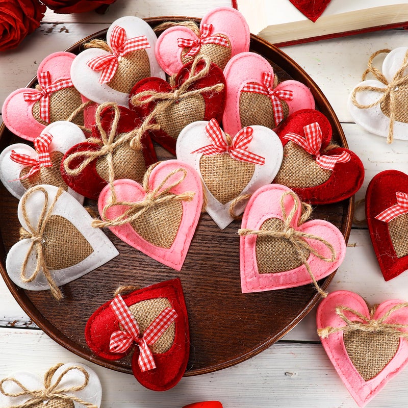 Remagr 24 Pcs Valentines Day Felt Heart Ornaments Felt Valentine Ornament Tree Decorations Hanging Ornaments for Door Wall Mantel Decoration Arts Crafts Supplies - Image 1
