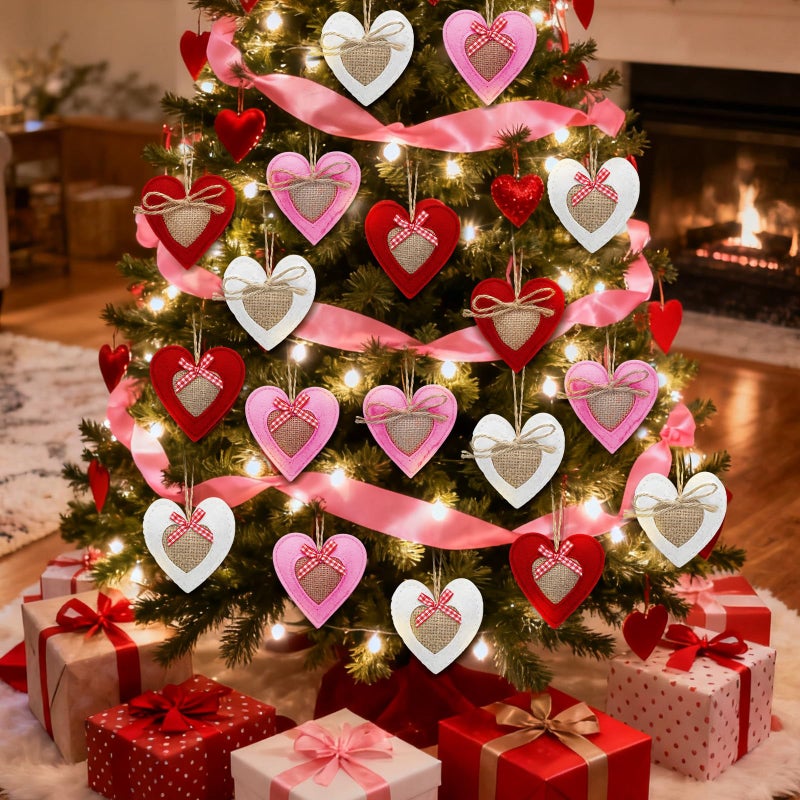 Remagr 24 Pcs Valentines Day Felt Heart Ornaments Felt Valentine Ornament Tree Decorations Hanging Ornaments for Door Wall Mantel Decoration Arts Crafts Supplies - Image 5
