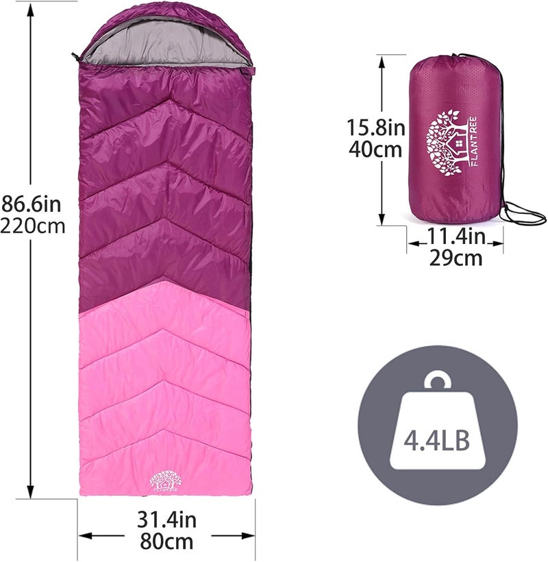 Flantree Sleeping Bag 4 Seasons Adults & Kids for Camping Hiking Trips Warm Cool Weather,Lightweight and Waterproof with Compression Bag,Indoors Outdoors Activities - Image 2