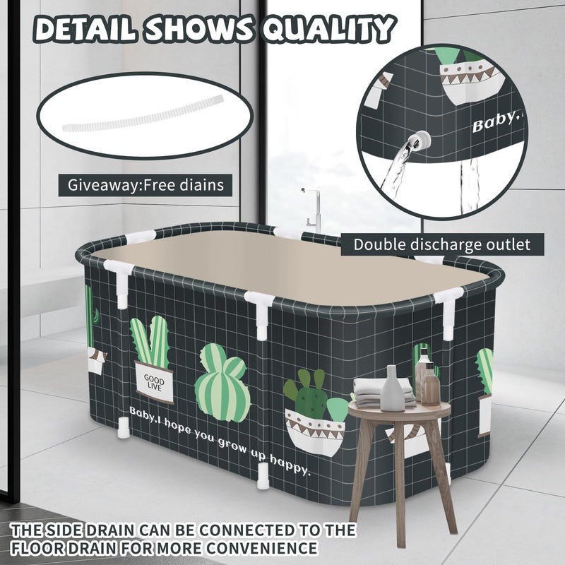 JSQBSECL Portable Foldable Bathtub,Foldable Soaking Bathtub for Adults, Freestanding Bathtubs, Hot Bath Tub, Ice Bath, Family Bathroom SPA Tub 47.2x19.7x21.7inch (Cactus) - Image 5