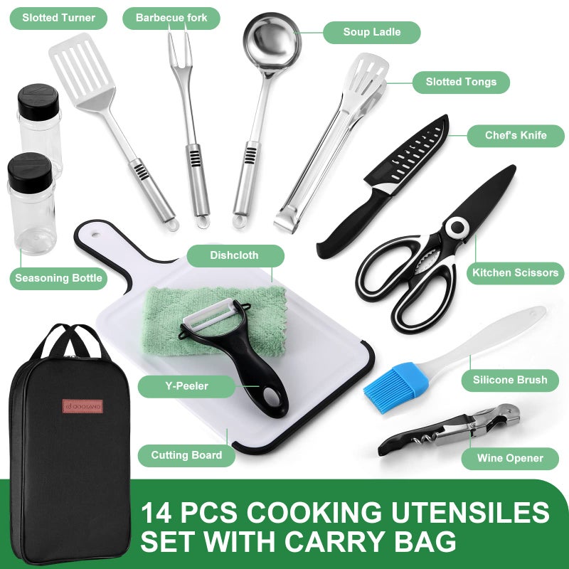 Odoland Odoland 14 in 1 Kitchen Utensils, Multifunctional Durable Kitchen Kit with Cutting Board Ladles Spatula Meat Forks Peelers Spice Pots for Home Kitchen Camping Barbecue - Image 2