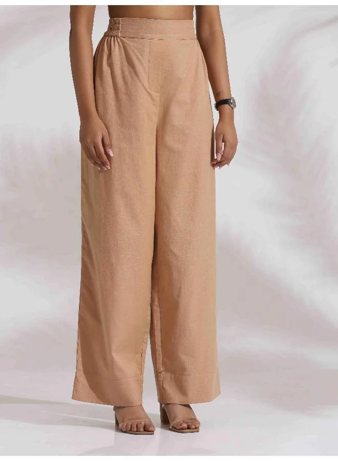 ترو برونز trueBrowns Beige Cotton Embroidered Shirt Top Co-ord Set