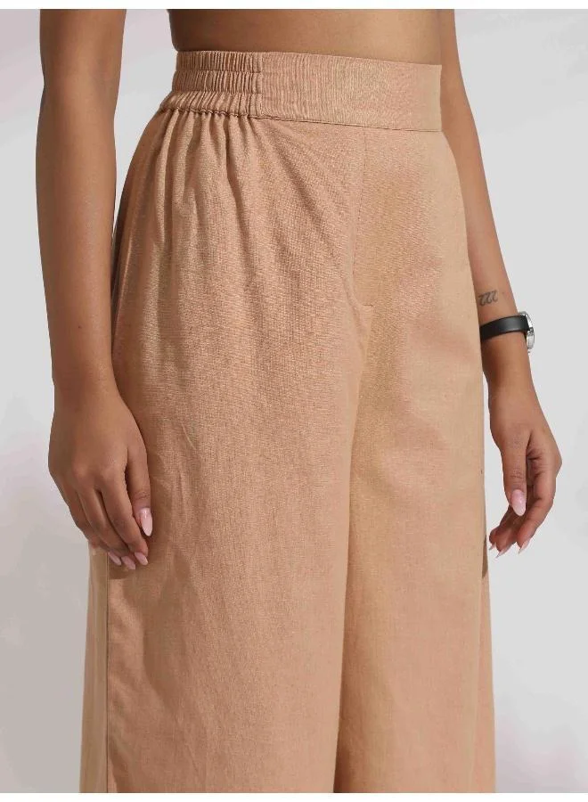 ترو برونز trueBrowns Beige Cotton Embroidered Shirt Top Co-ord Set