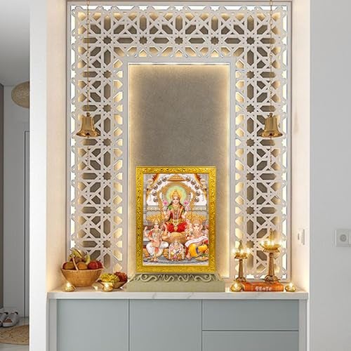 Frame Cart Laxmi Ganesh Saraswati with Kuber ji photo frame - Small and Large Acrylic Photo Frames for Table, Temple, Wall, Mandir & Gym, and for Home Decor (4x6 Inches, Design 01) - Image 4