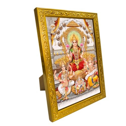 Frame Cart Laxmi Ganesh Saraswati with Kuber ji photo frame - Small and Large Acrylic Photo Frames for Table, Temple, Wall, Mandir & Gym, and for Home Decor (4x6 Inches, Design 01) - Image 5