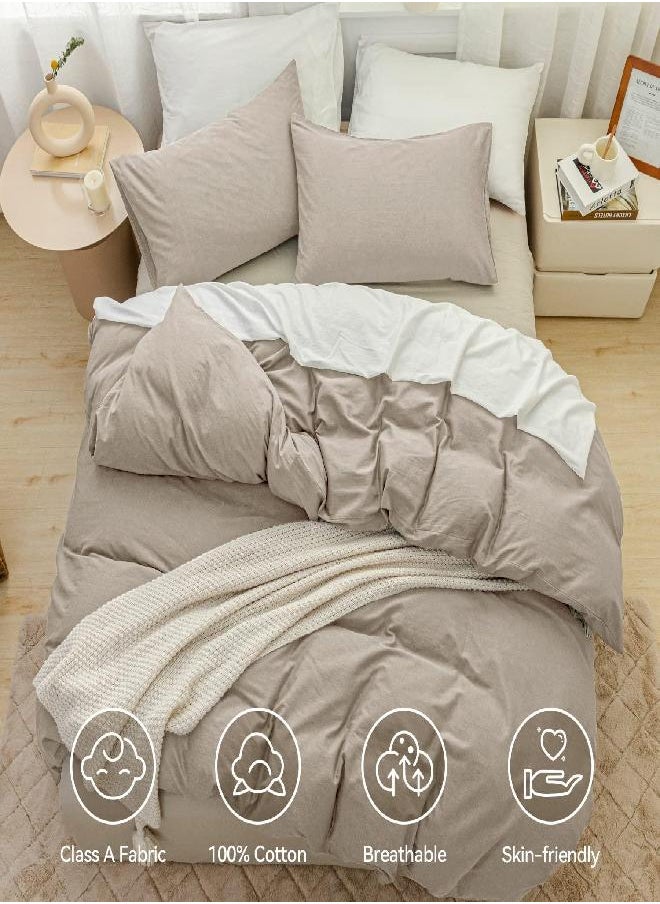 JELLYMONI JELLYMONI Cream Grey 100% Washed Cotton Linen Like Textured Duvet Cover Set, 3 Pieces Ultra Soft Bedding Set with Zipper Closure. Solid Color Pattern Duvet Cover Queen Size (No Comforter)  - Image 3
