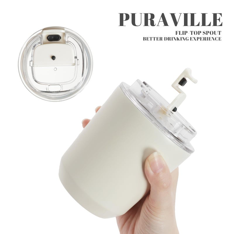 Puraville 2 Pack Insulated Tumblers with Lid  10 oz Travel Coffee Mug Stainless Steel Vacuum Thermos Cup Leak Proof Double Walled Coffee Tumbler for Iced and Hot Drinks Black and Cream - Image 5