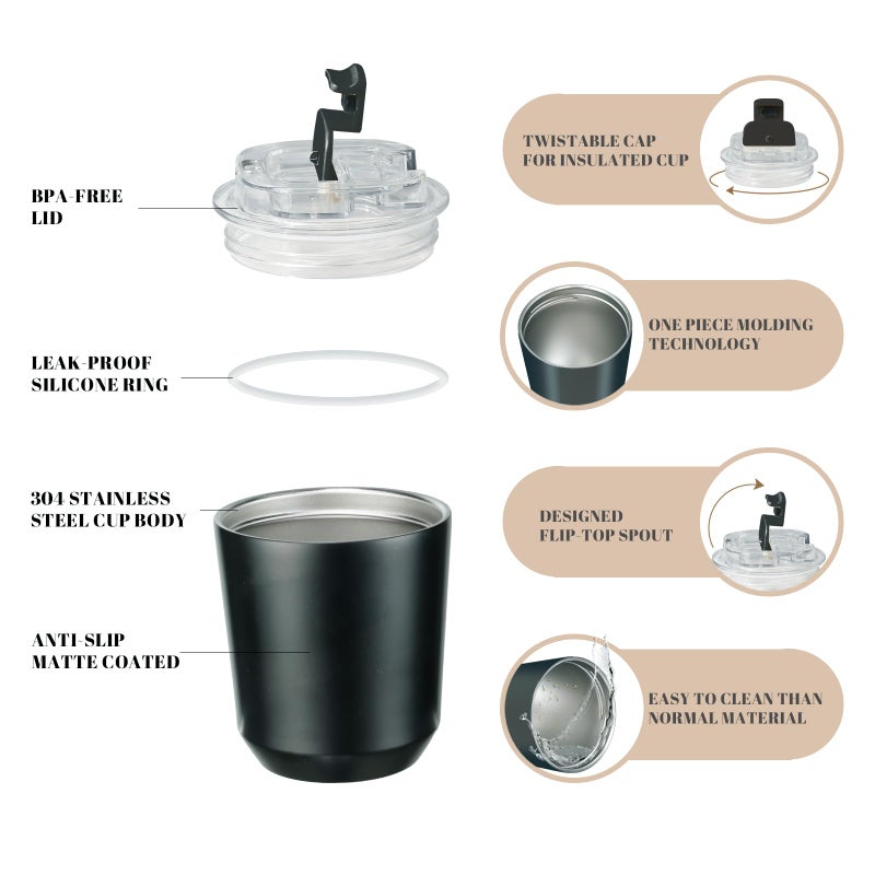 Puraville 2 Pack Insulated Tumblers with Lid  10 oz Travel Coffee Mug Stainless Steel Vacuum Thermos Cup Leak Proof Double Walled Coffee Tumbler for Iced and Hot Drinks Black and Cream - Image 4
