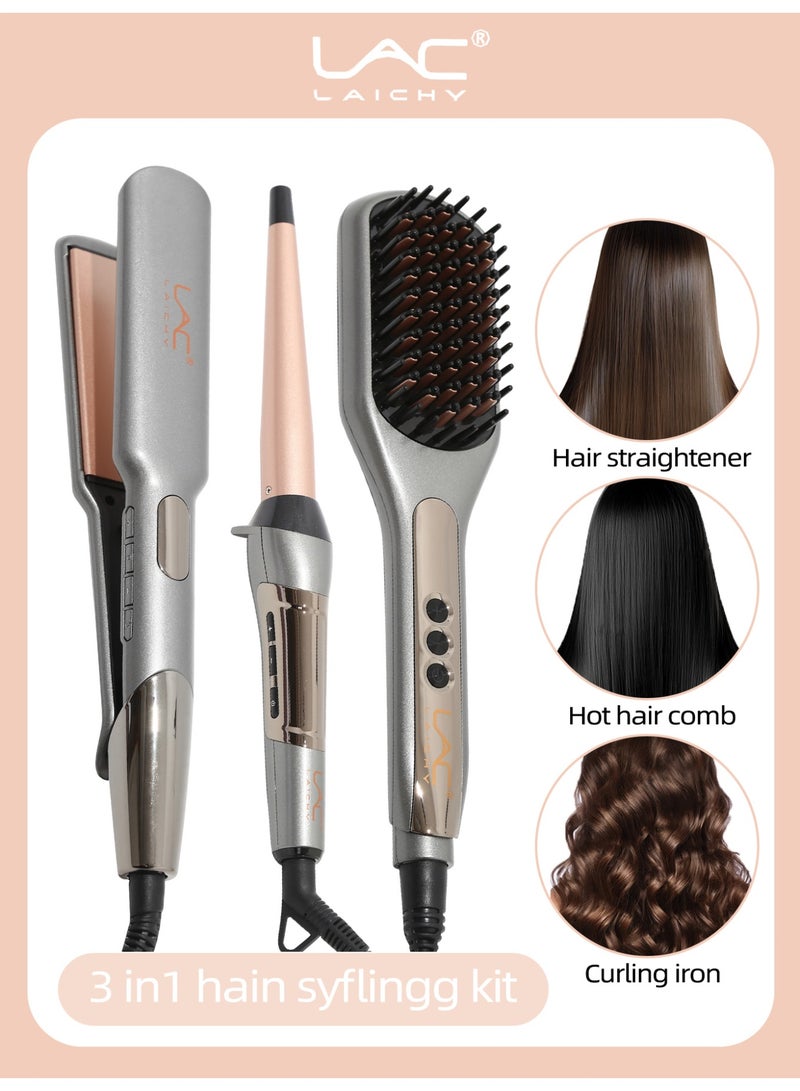 LAC LAICHY 3 In 1 Hair Straightener,hair Straightener Brush And Hair Curler Kit, 11 Heat Settings Adjustable Temperature,400-950°F Hair Styling Kit, L-43 - Image 1