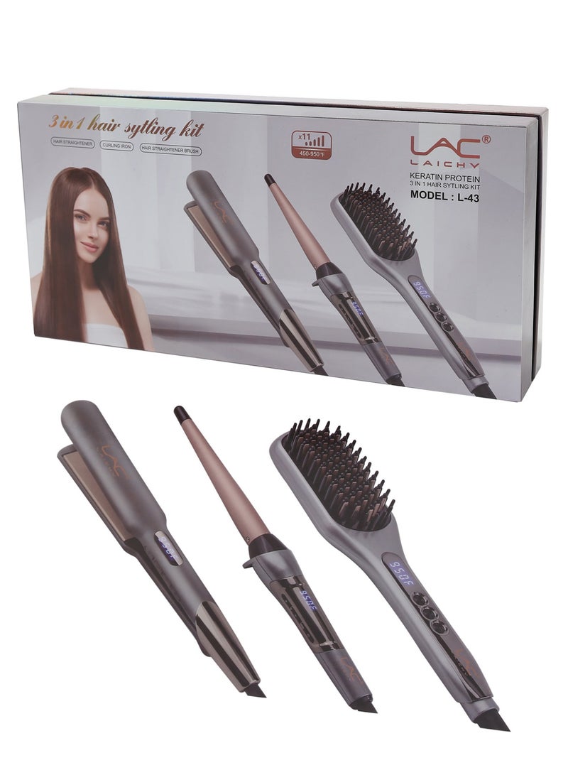 LAC LAICHY 3 In 1 Hair Straightener,hair Straightener Brush And Hair Curler Kit, 11 Heat Settings Adjustable Temperature,400-950°F Hair Styling Kit, L-43 - Image 2