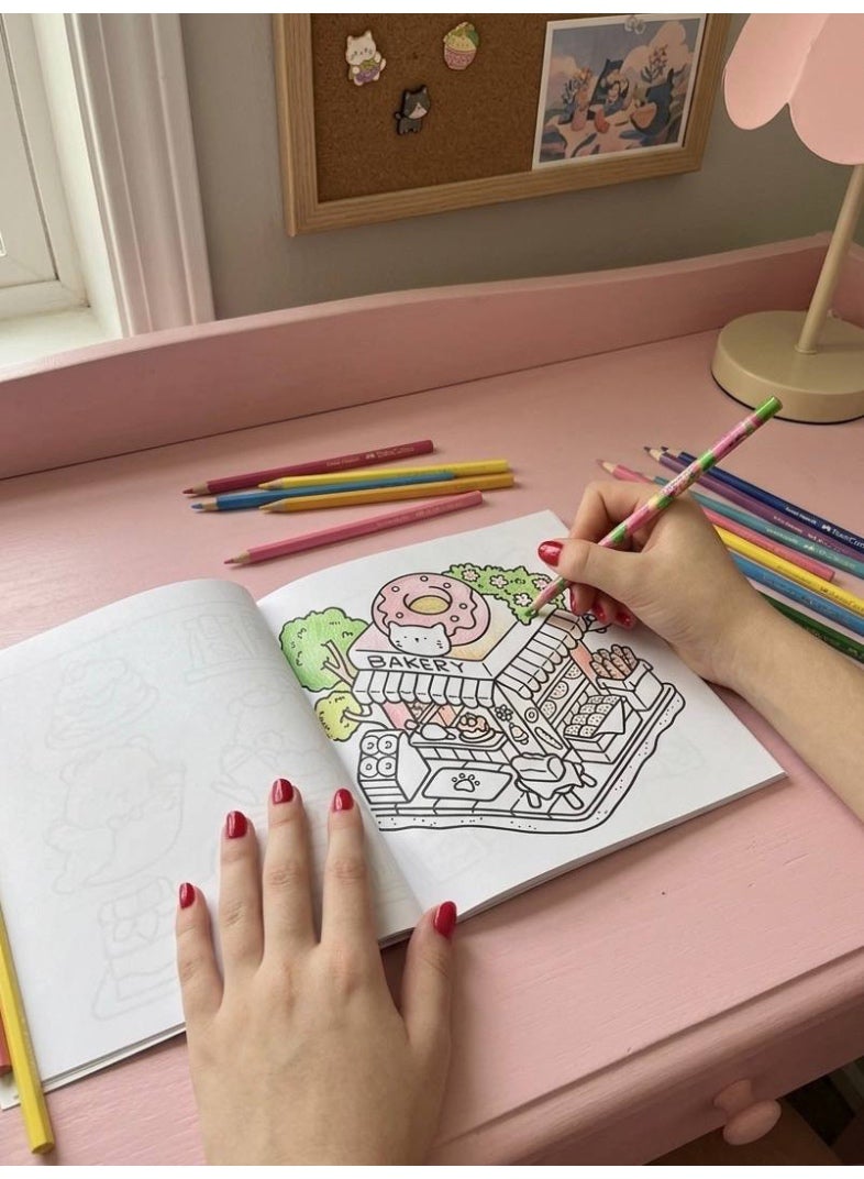 Little & Corner Cute and Cozy Coloring Book - Anti-Stress Kawaii Room Scenes for Kids & Adults - 24 Single-Sided Pages, 20x20 cm - Image 3