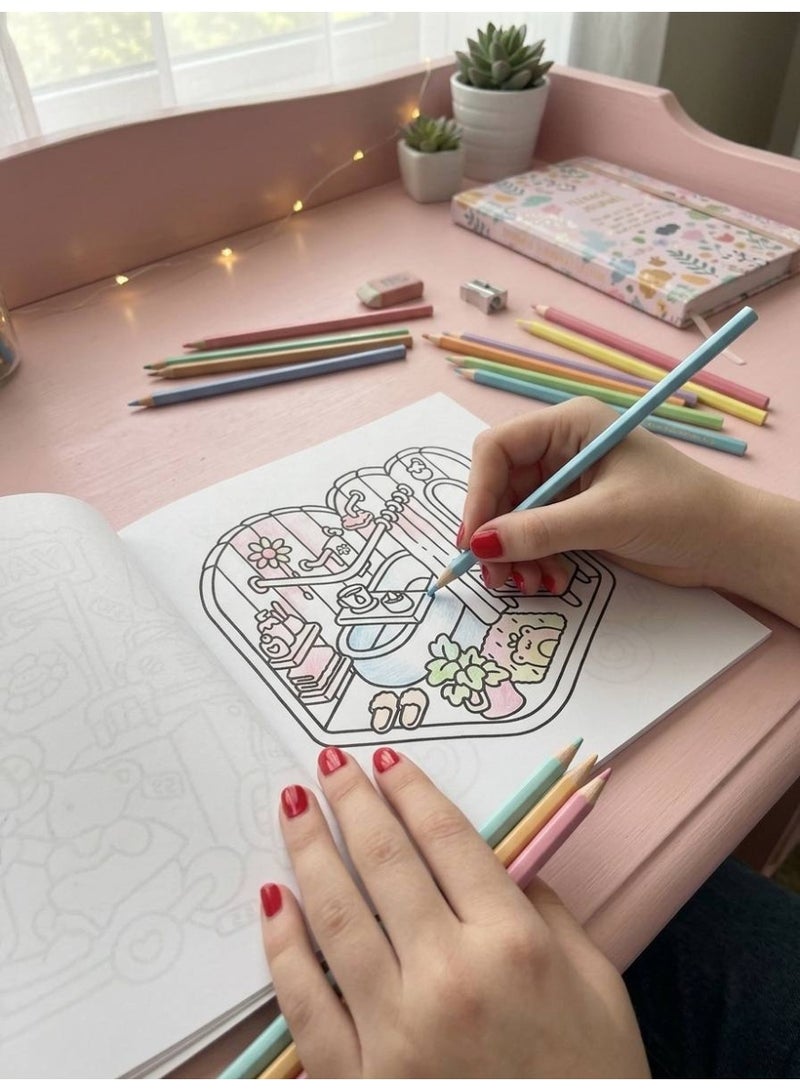 Little & Corner Cute and Cozy Coloring Book - Anti-Stress Kawaii Room Scenes for Kids & Adults - 24 Single-Sided Pages, 20x20 cm - Image 4
