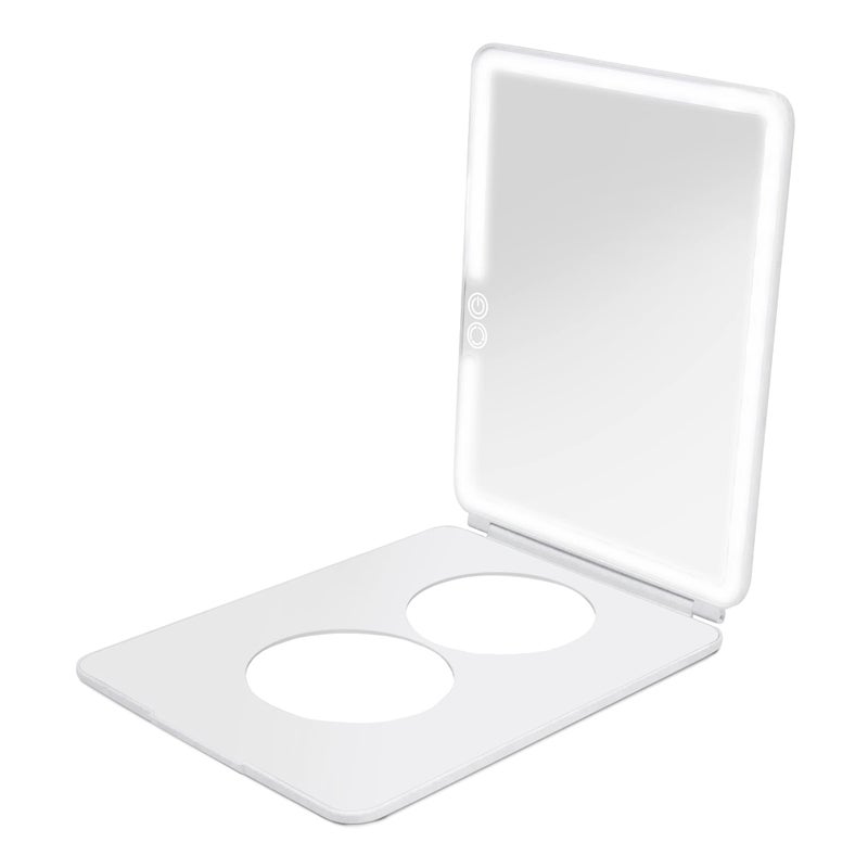 Vanity Planet Handheld Makeup Mirror with Lights Pose 20 Grey  Light Up Travel LED Mirror with 3X  5X Magnification  Dimmable Lighting  MicroUSB Rechargeable Lighted Compact Mirror