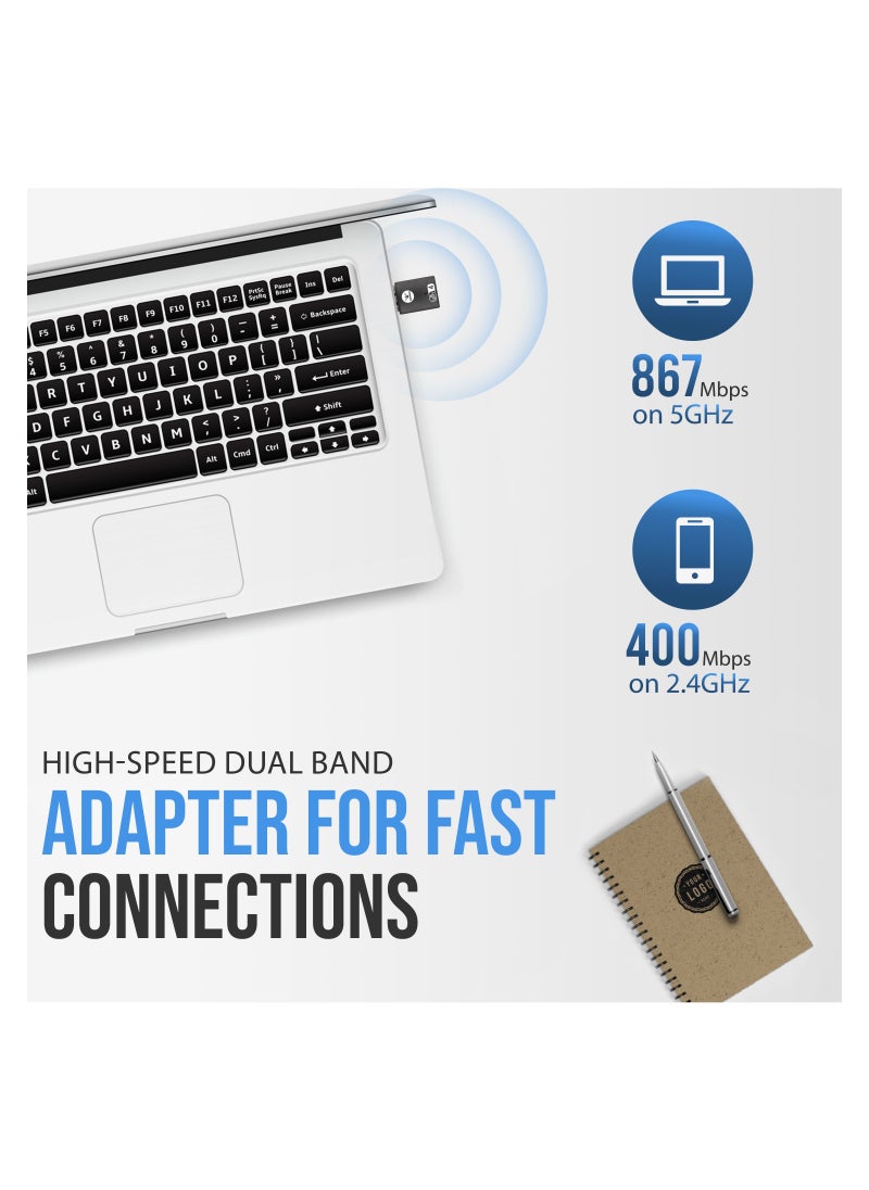 COMMANDO - 300Mbps Wireless USB Adapter Driver-Free - 802.11n, USB Network Adapter - Nano WiFi Adapter for Desktop PC, Plug and Play, High Security, Wider Coverage, Dual Internal Antenna - AIR-WA300 - Image 1