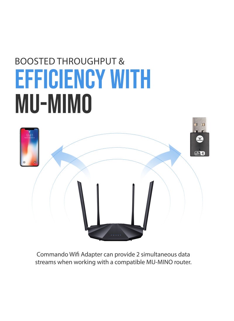 COMMANDO - 300Mbps Wireless USB Adapter Driver-Free - 802.11n, USB Network Adapter - Nano WiFi Adapter for Desktop PC, Plug and Play, High Security, Wider Coverage, Dual Internal Antenna - AIR-WA300 - Image 1