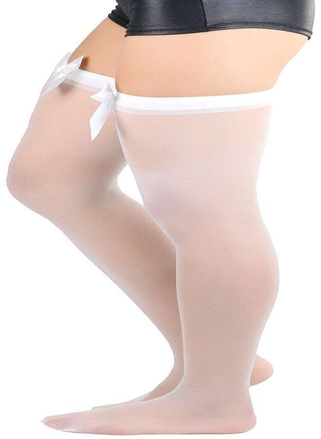 ToBeInStyle Women's Sheer Thigh Highs With Satin Bow - White - OS - Image 2