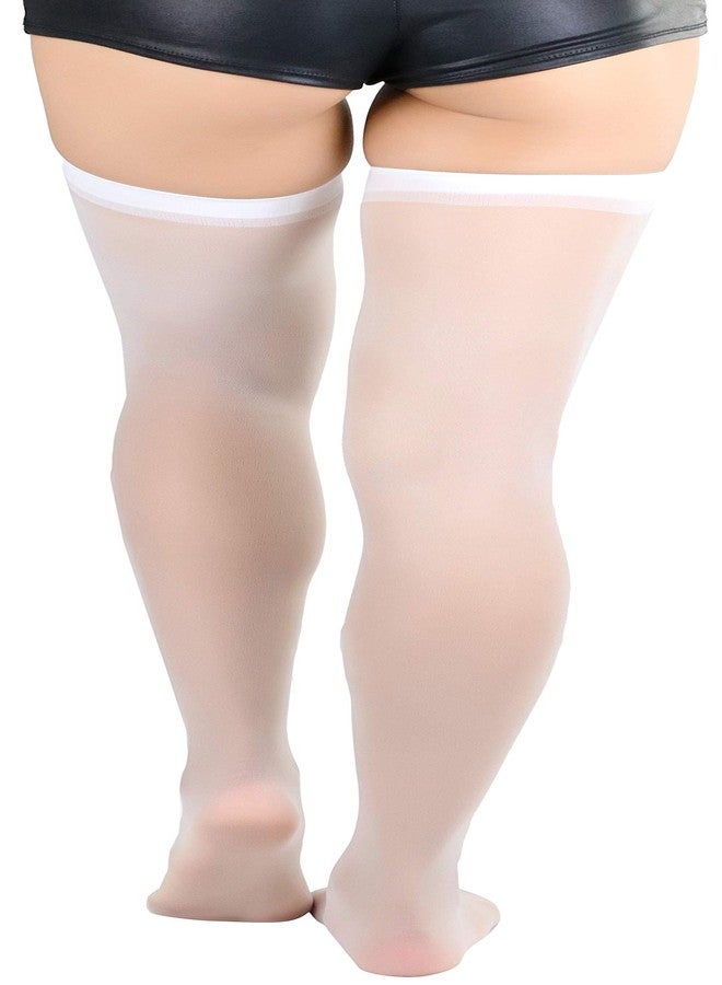 ToBeInStyle Women's Sheer Thigh Highs With Satin Bow - White - OS - Image 3