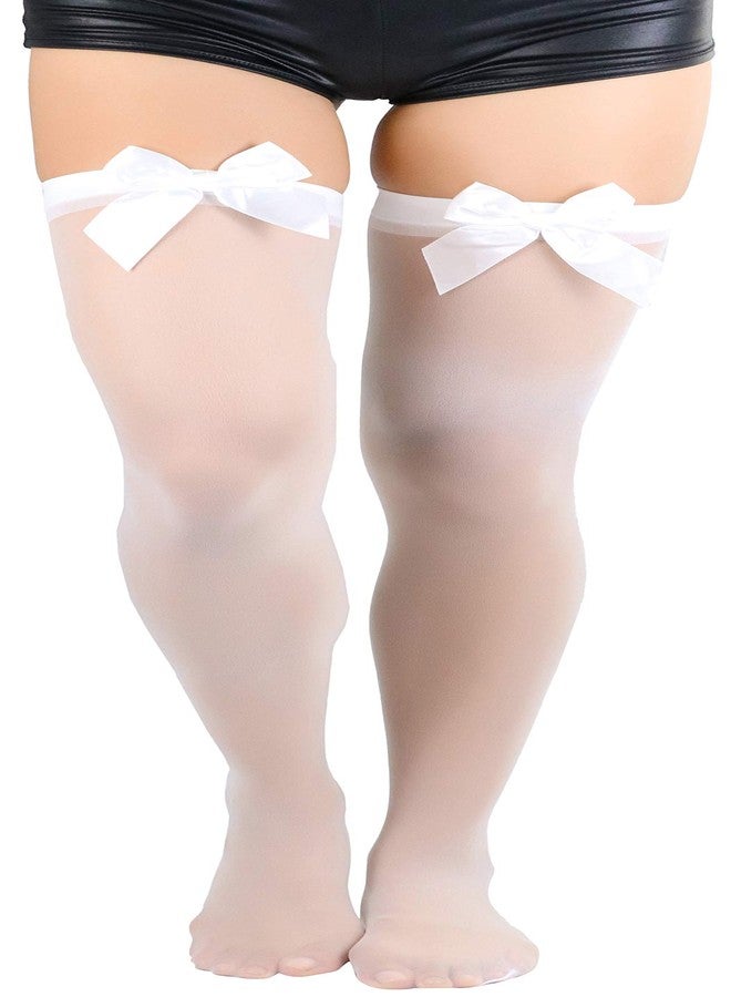 ToBeInStyle Women's Sheer Thigh Highs With Satin Bow - White - OS - Image 1