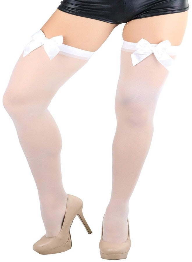 ToBeInStyle Women's Sheer Thigh Highs With Satin Bow - White - OS - Image 4