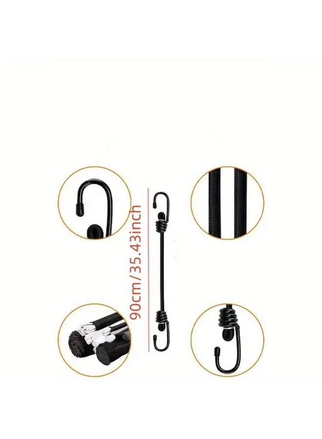 8mm x 35.43 Inch Heavy Duty Fixed Strap with Metal Hook Black High Strength Stretch Rope - Image 1